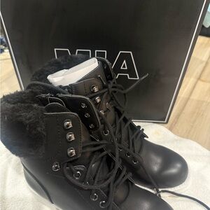 MIA Black Combat Boots with Fur Lining